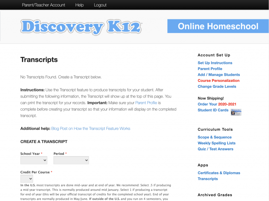 Creating Transcripts Discovery K12